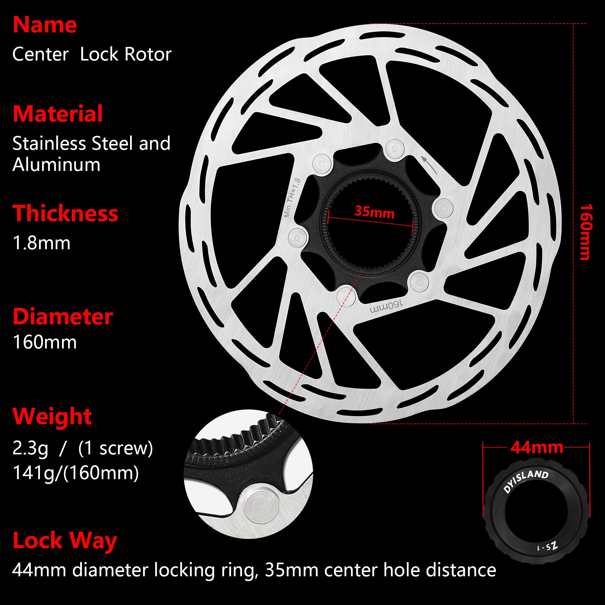 DYISLAND Bicycle Brake Rotor CenterLock Disc Brake Rotor