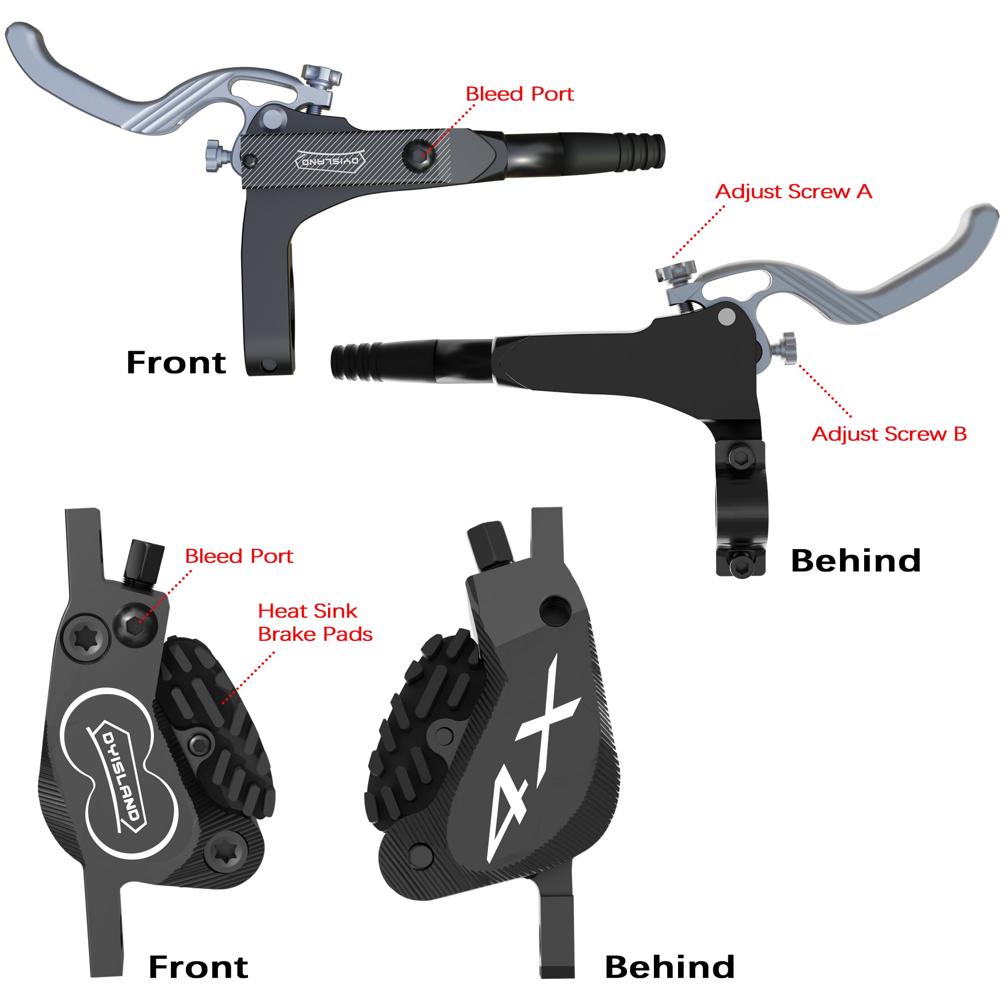 DYISLAND SD-230 4-Piston MTB Hydraulic Disc Brake Set