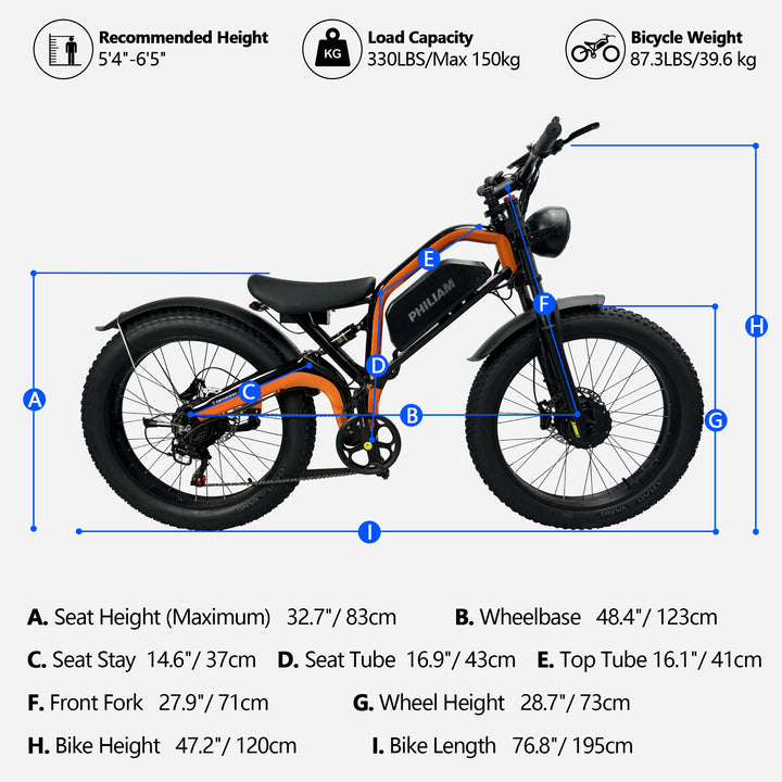 Philiam  FX1  52V 20Ah 750W Peak Dual Motor Ebike 35MPH E Bikes