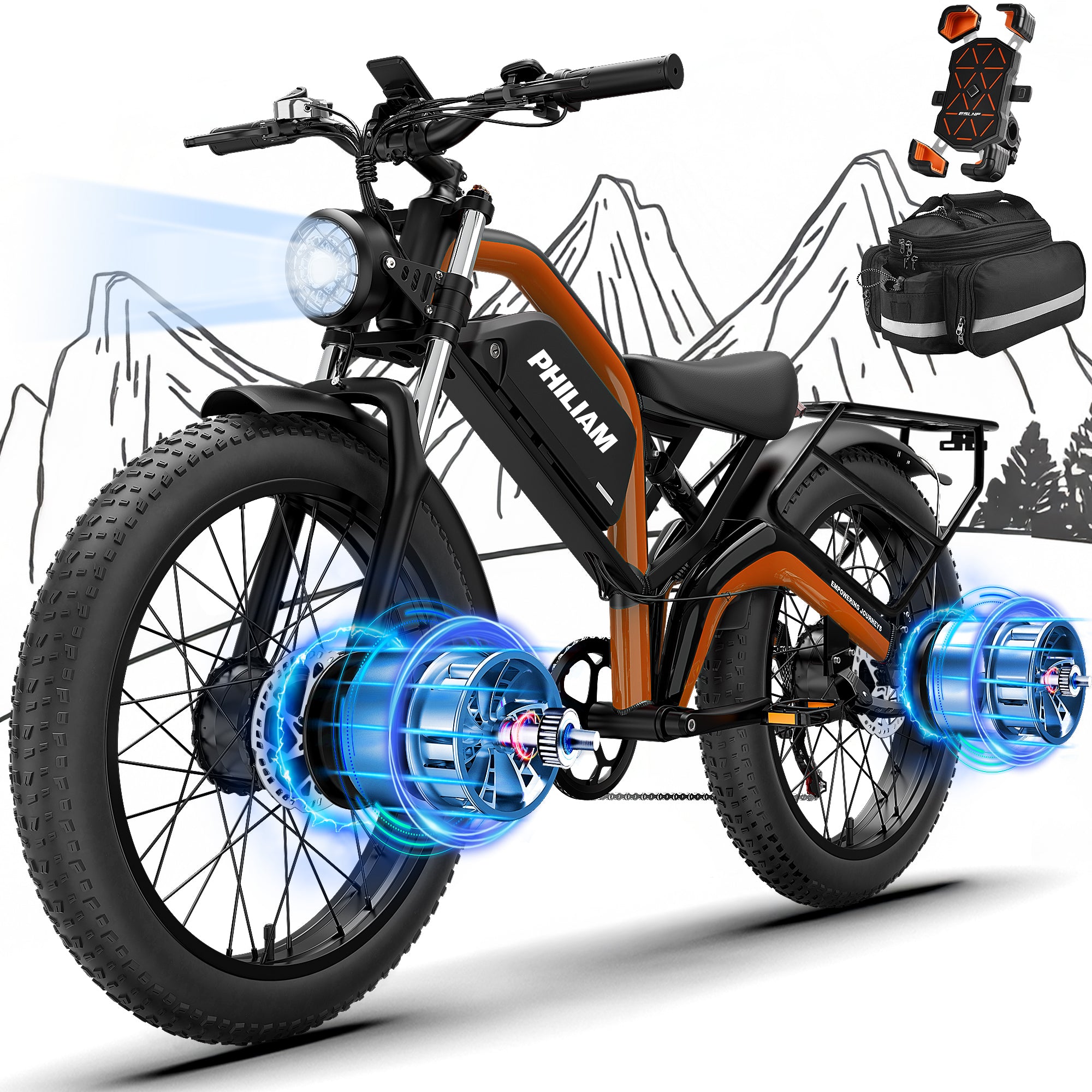 Philiam FX1 52V 32/23AH Battery, 5000W/3000W Peak Dual Motor 26”Fat Ti – dyisland Philiam FX1 52V 32/23AH Battery, 5000W/3000W Peak Dual Motor 26”Fat Ti – dyisland