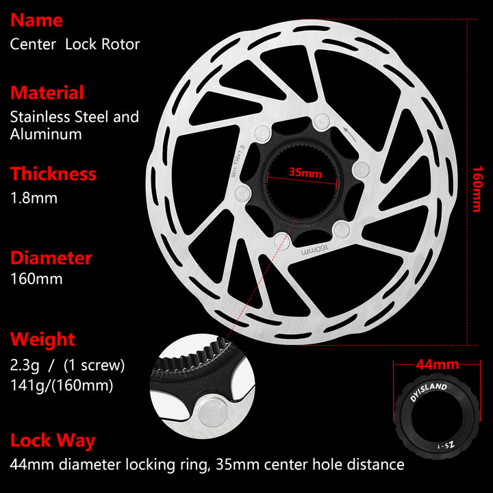 Bicycle Brake Rotor Center Lock Disc Brake Rotor, 160mm 180mm