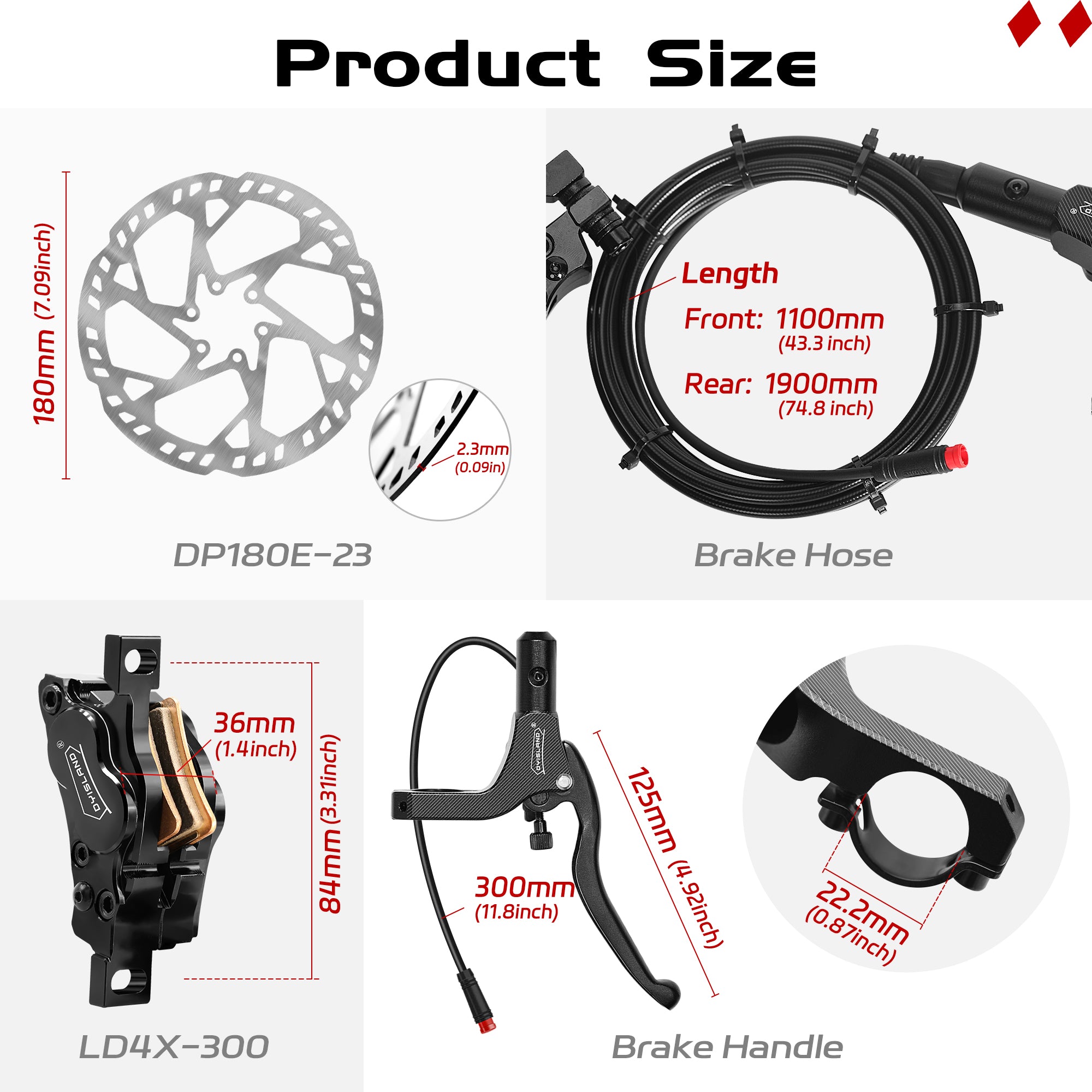 DYISLAND LD4X-300 4-Kolben Hydraulisches Scheibenbremsenset für E-Bike 