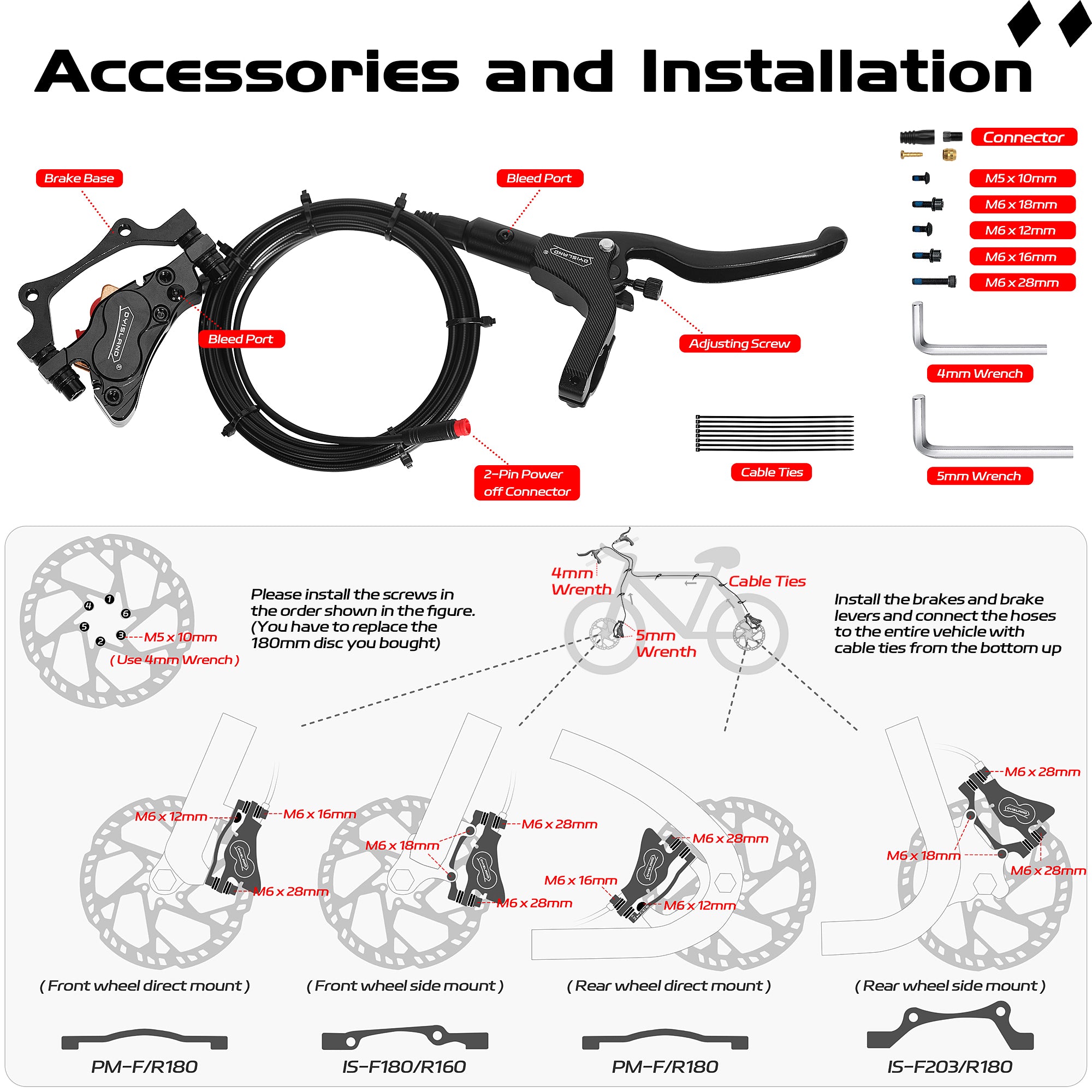 DYISLAND LD4X-300 4-Kolben Hydraulisches Scheibenbremsenset für E-Bike 