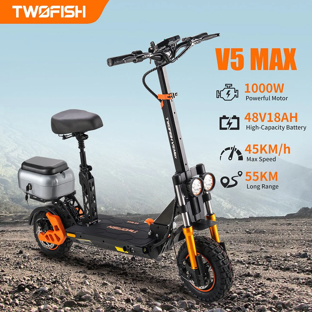 Two Fish Be TWOFISH V5 MAX Electric Scooter with Seat – 800W Motor, 45km/h Top Spe ...