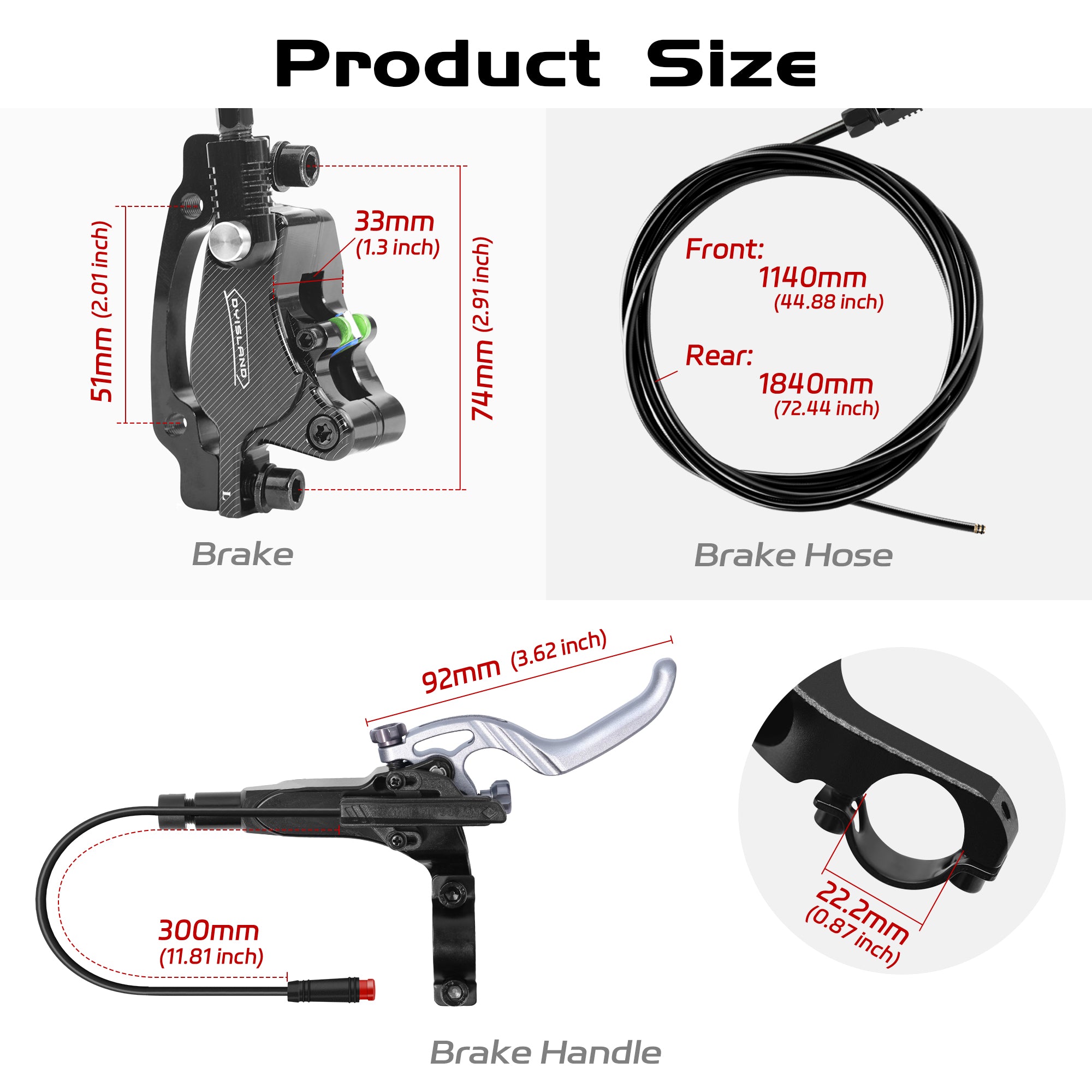 DYISLAND LD-240 Dual-Piston E-Scooters Hydraulic Disc Brake Kit for KUKirin G2 Master / G2 Max Electric Scooters