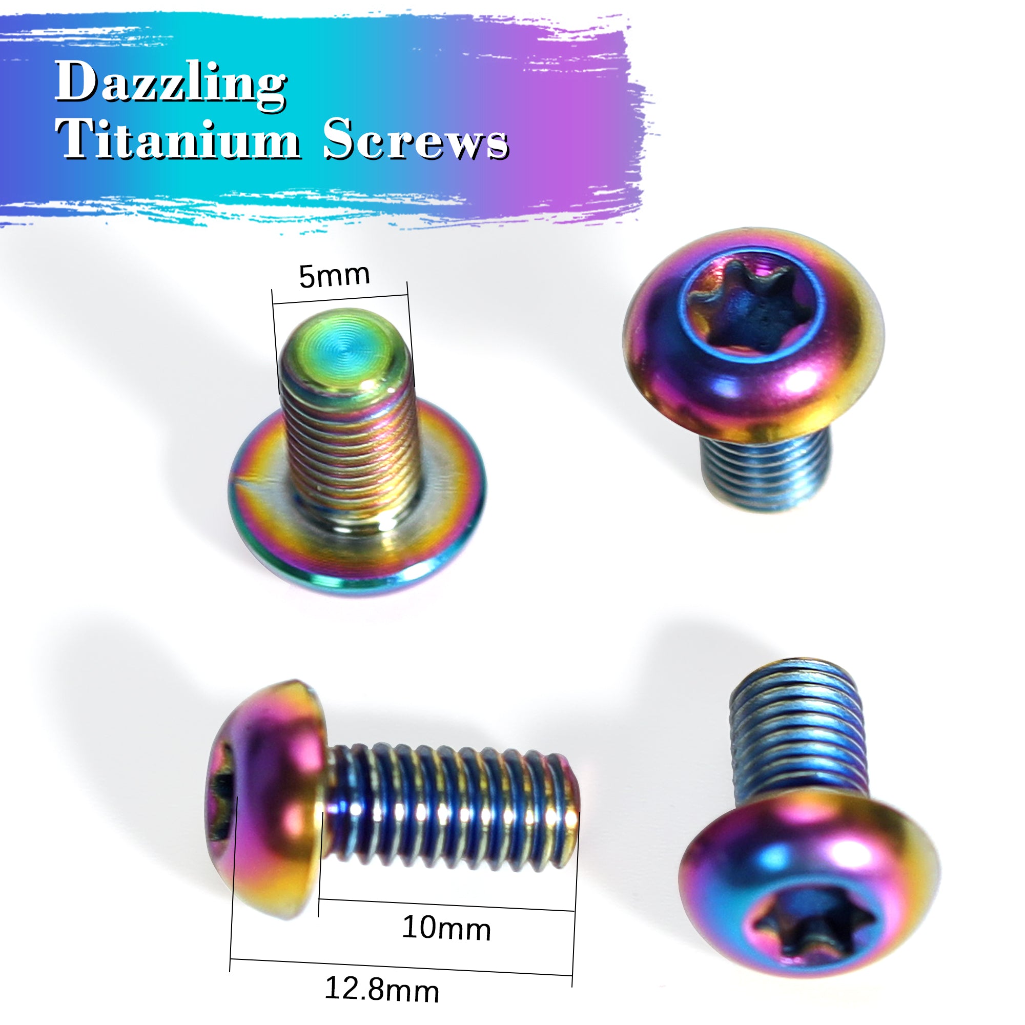 DYISLAND 12Pcs Titanium Rotor Bolts, Bike Disc Brake Rotor Screws Bolts, M5x10mm (Colorful)