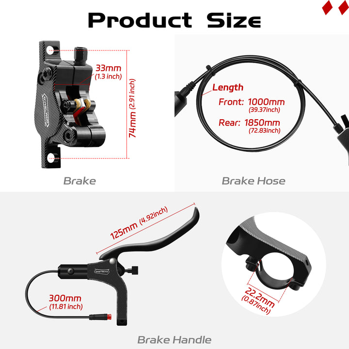 DYISLAND LD-200 2-Pistons Hydraulic Disc Brake Set for ebike,2-PIN Power-Off Electric Bike Hydraulic Brake kit，Hydraulic Brake Kits with mounting Tools and Screws