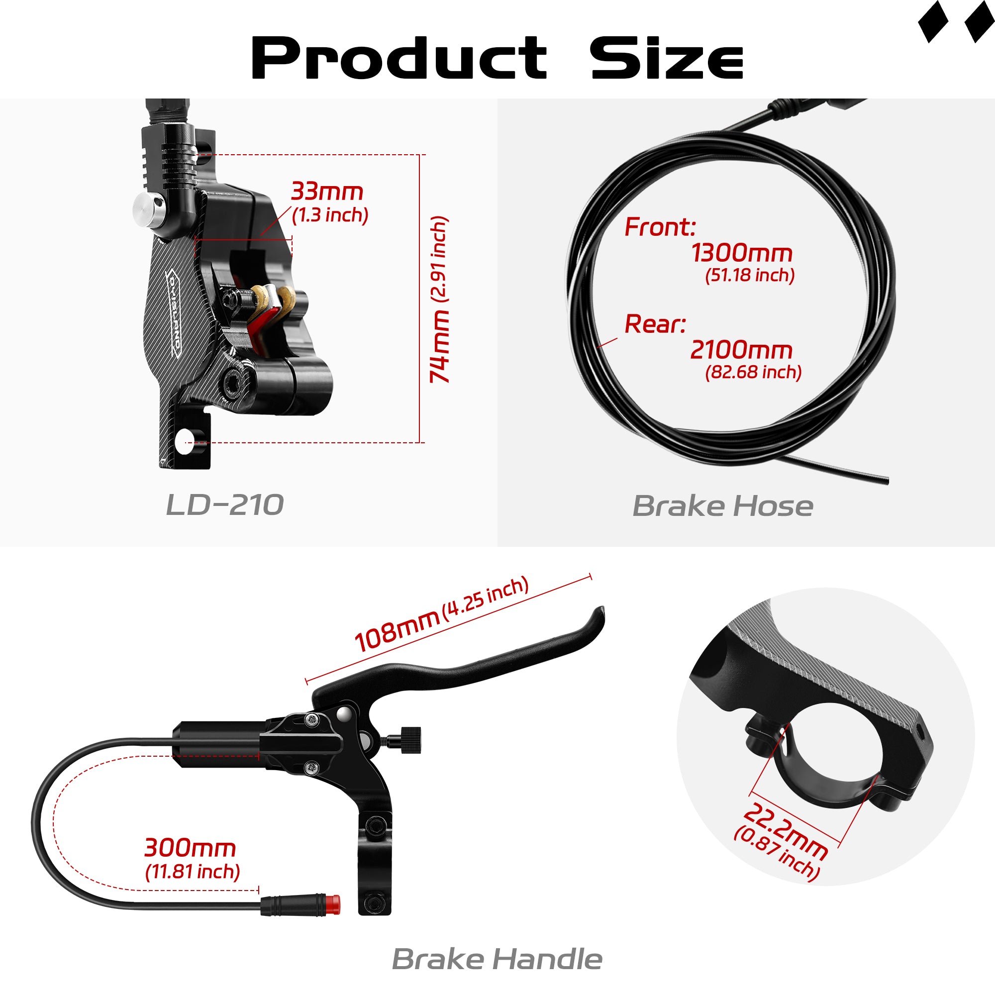 DYISLAND LD-210 2-Pistons Hydraulic Disc Brake Set  For E- Scooter