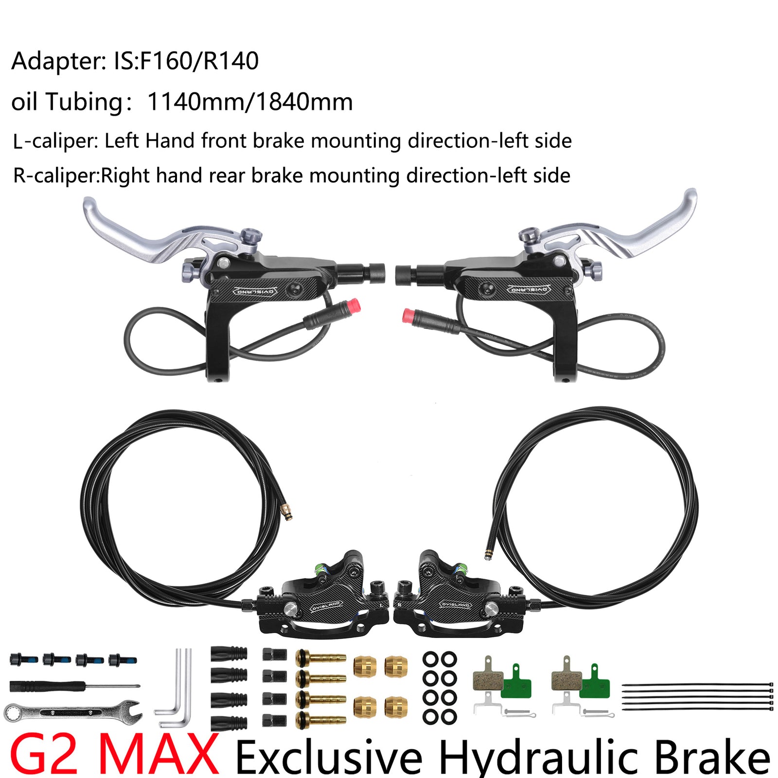 DYISLAND LD-240 Hydraulic Disc Brake Set for KUKirin G2 Master & G2 Max Electric Scooters – 2-Pin Power Cut-Off Brake System