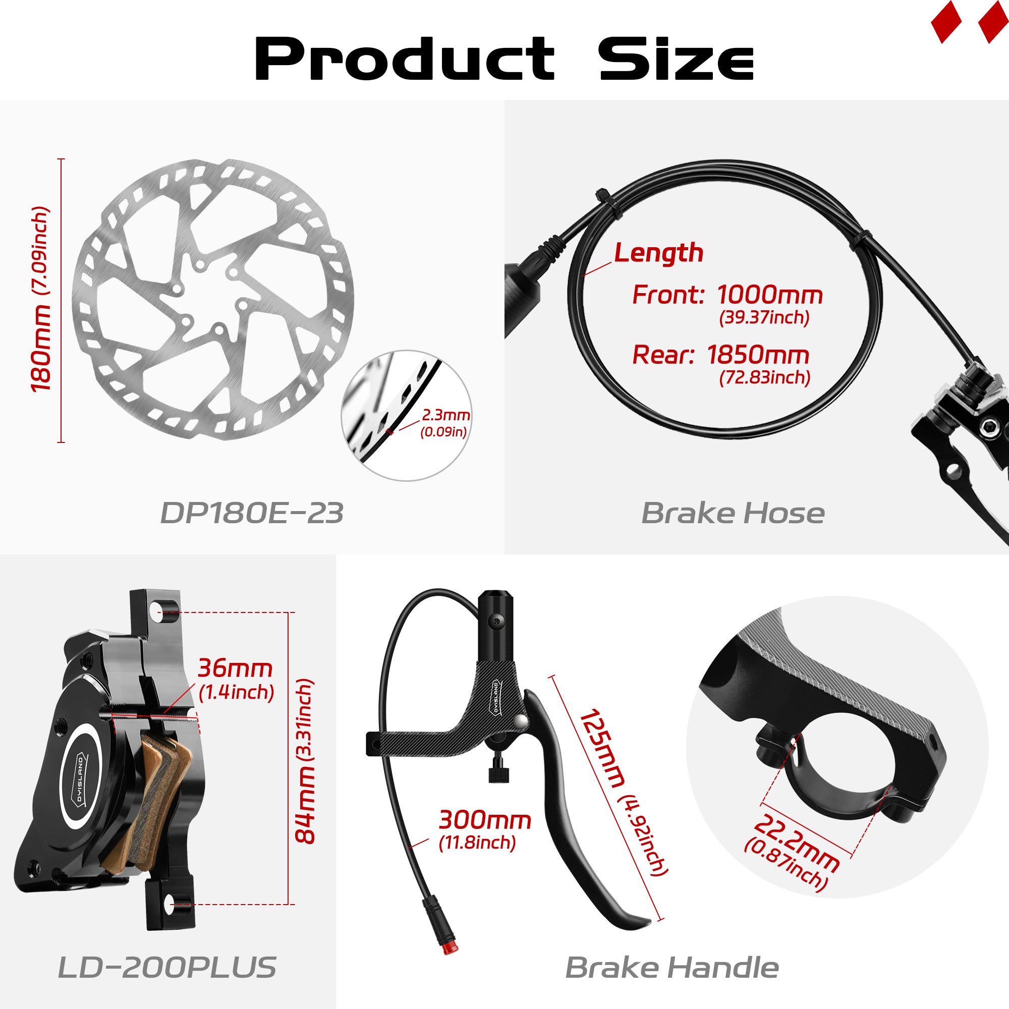 DYISLAND LD-200PLUS 2-Pistons Hydraulic Disc Brake Set  for E-Bike