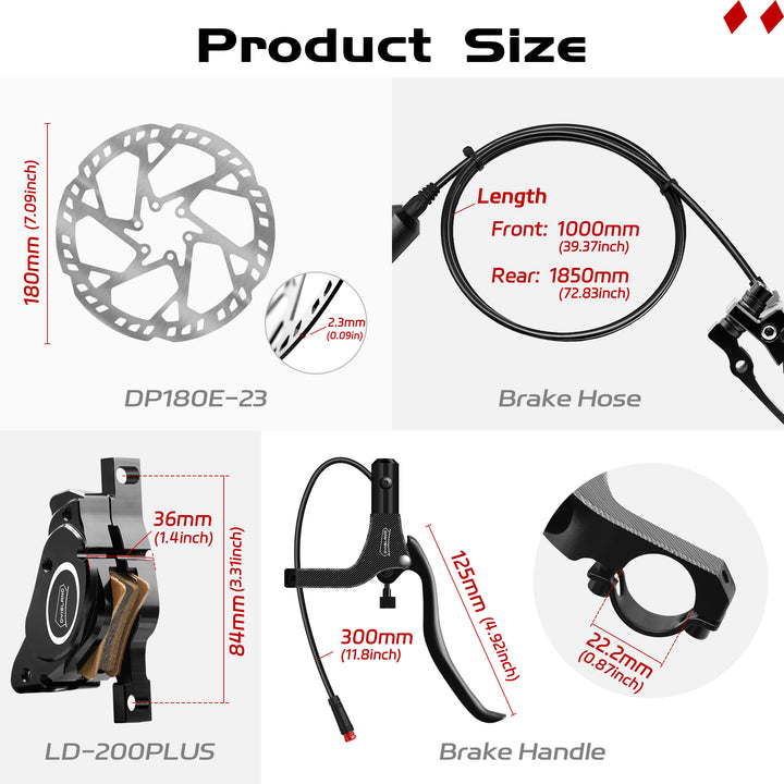 DYISLAND LD-200PLUS E-Bike 2-Pistons Hydraulic Disc Brake Set 2-PIN Power-Off Electric Induction Control System Hydraulic Brake Sets