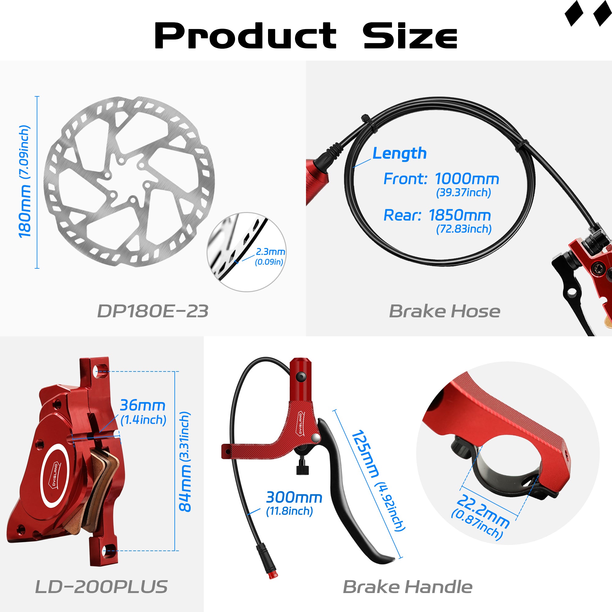 DYISLAND LD-200PLUS 2-Pistons Hydraulic Disc Brake Set for E-Bike