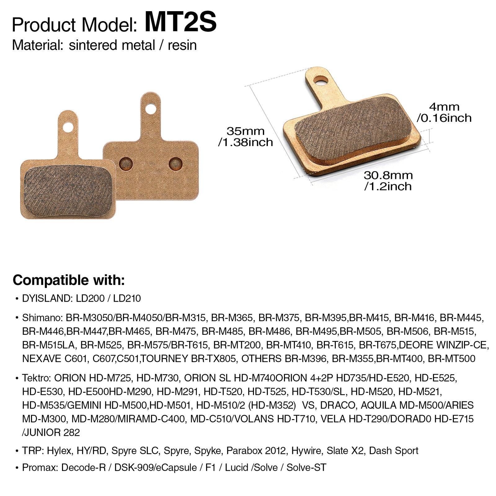 DYISLAND MT2S Bicycle Brake Pads