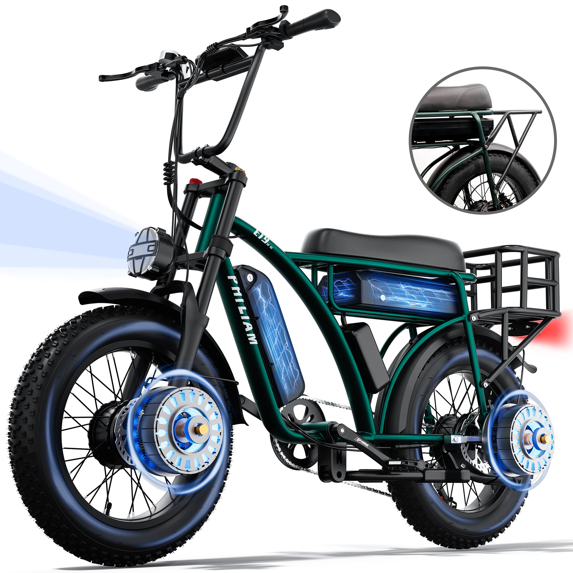 PHILIAM ET9 Dual Motor Electric Bike for Adults, 3000W Peak Power, 52V 50Ah Dual Battery, Up to 200 Miles Range, 31MPH Speed, 20"x4" Fat Tires, Hydraulic Brakes, All-Terrain Cargo E-Bike（EU）