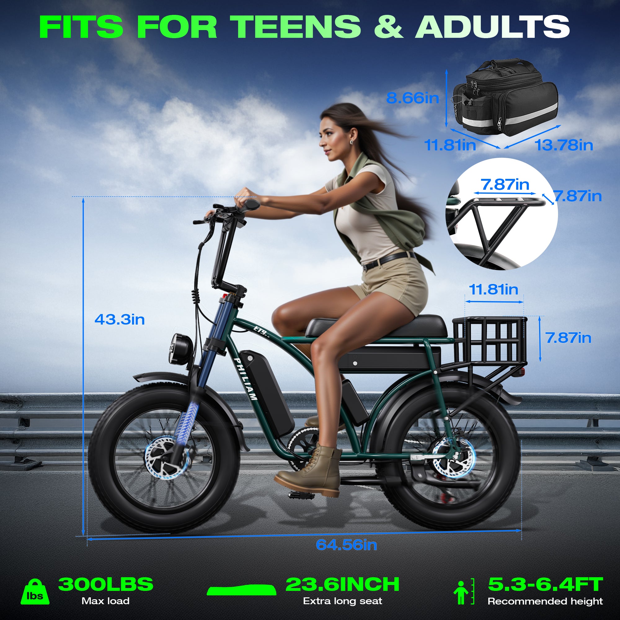 PHILIAM ET9 Dual Motor Electric Bike for Adults, 3000W Peak Power, 52V 50Ah Dual Battery, Up to 200 Miles Range, 31MPH Speed, 20"x4" Fat Tires, Hydraulic Brakes, All-Terrain Cargo E-Bike（EU）