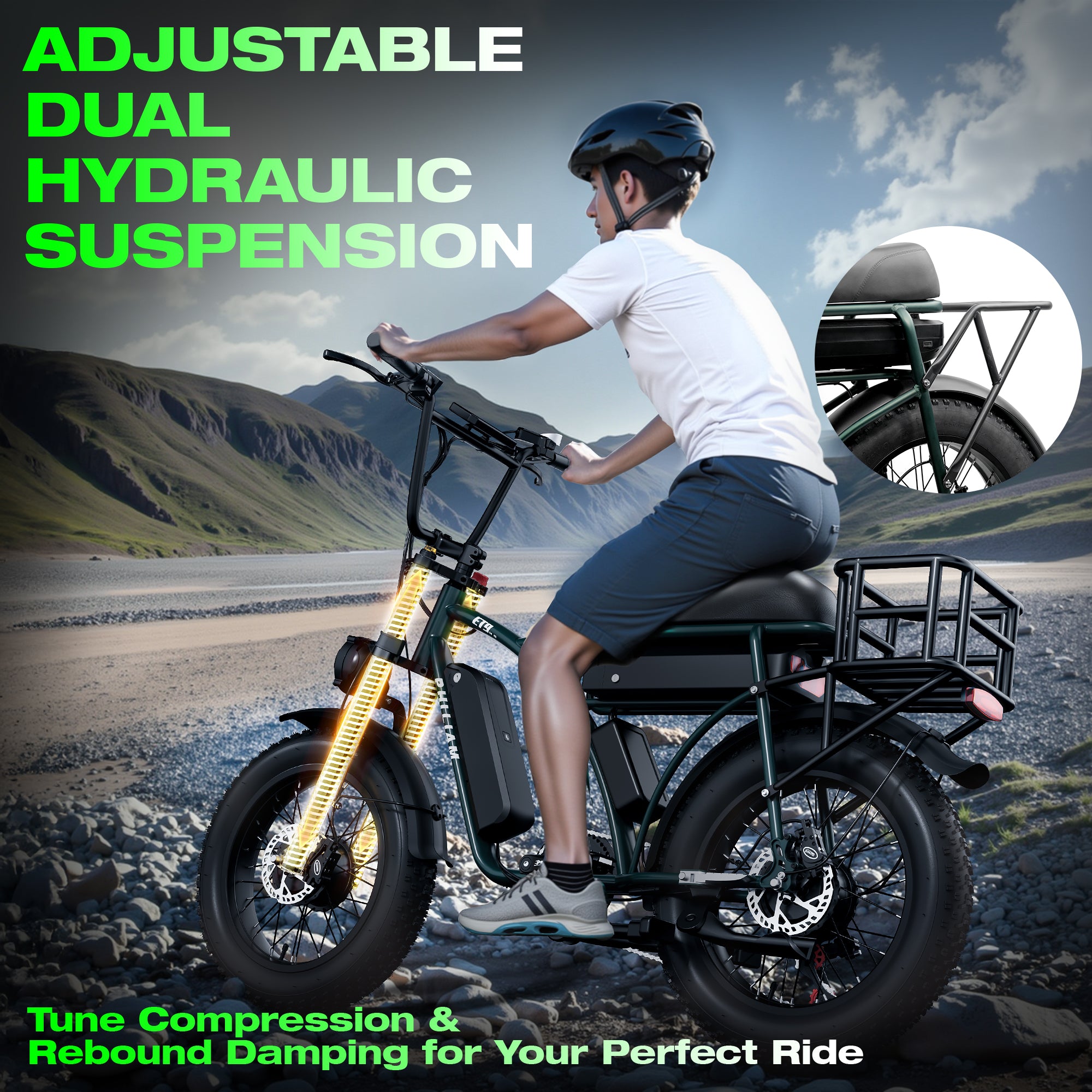 PHILIAM ET9 Dual Motor Electric Bike for Adults, 3000W Peak Power, 52V 50Ah Dual Battery, Up to 200 Miles Range, 31MPH Speed, 20"x4" Fat Tires, Hydraulic Brakes, All-Terrain Cargo E-Bike（EU）