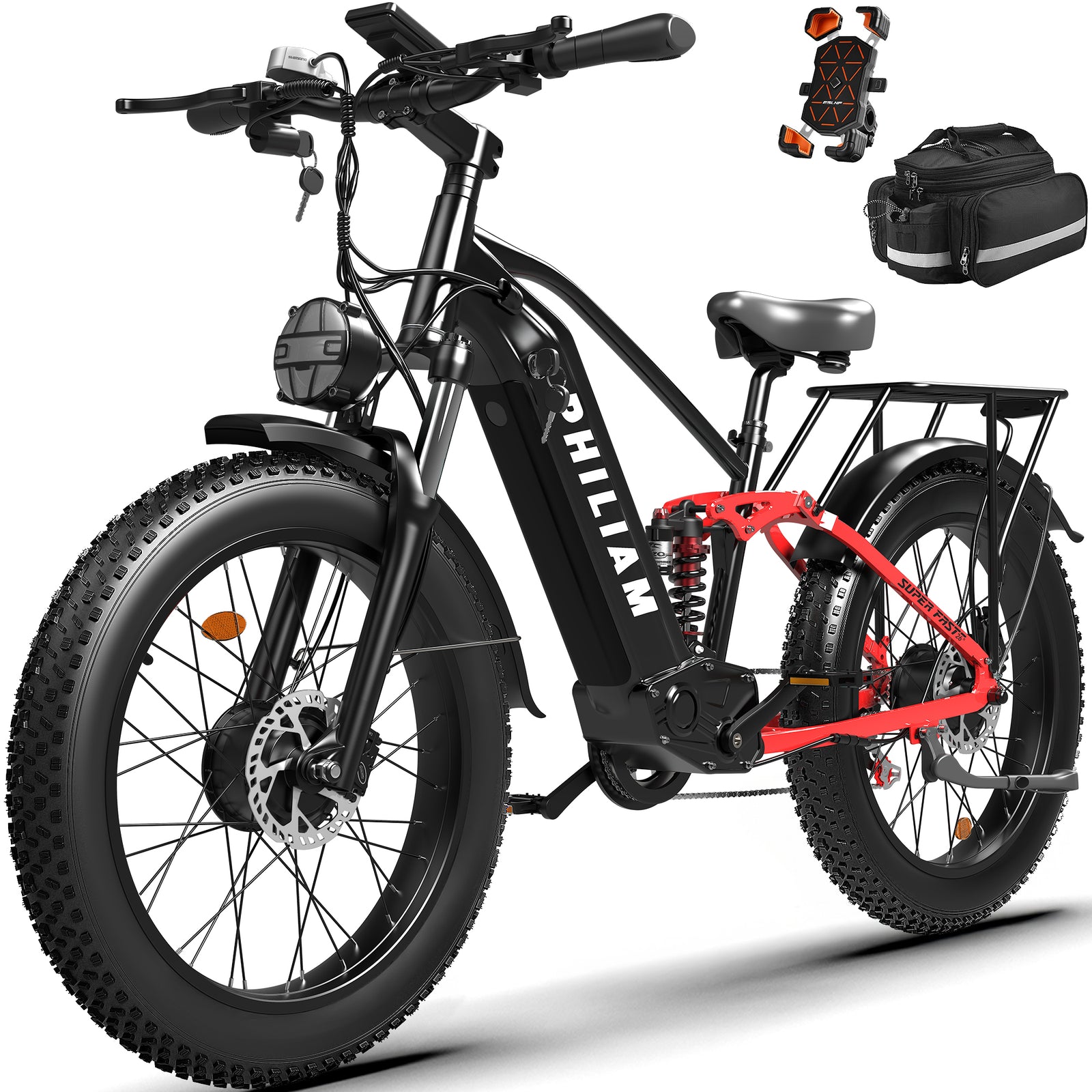 PHILIAM F3 PRO Dual Motor E-Bike, 3000W Peak Power, 52V 23Ah Battery, 37 MPH Top Speed, 100-Mile Range, Full Suspension Fat Tire (EU)