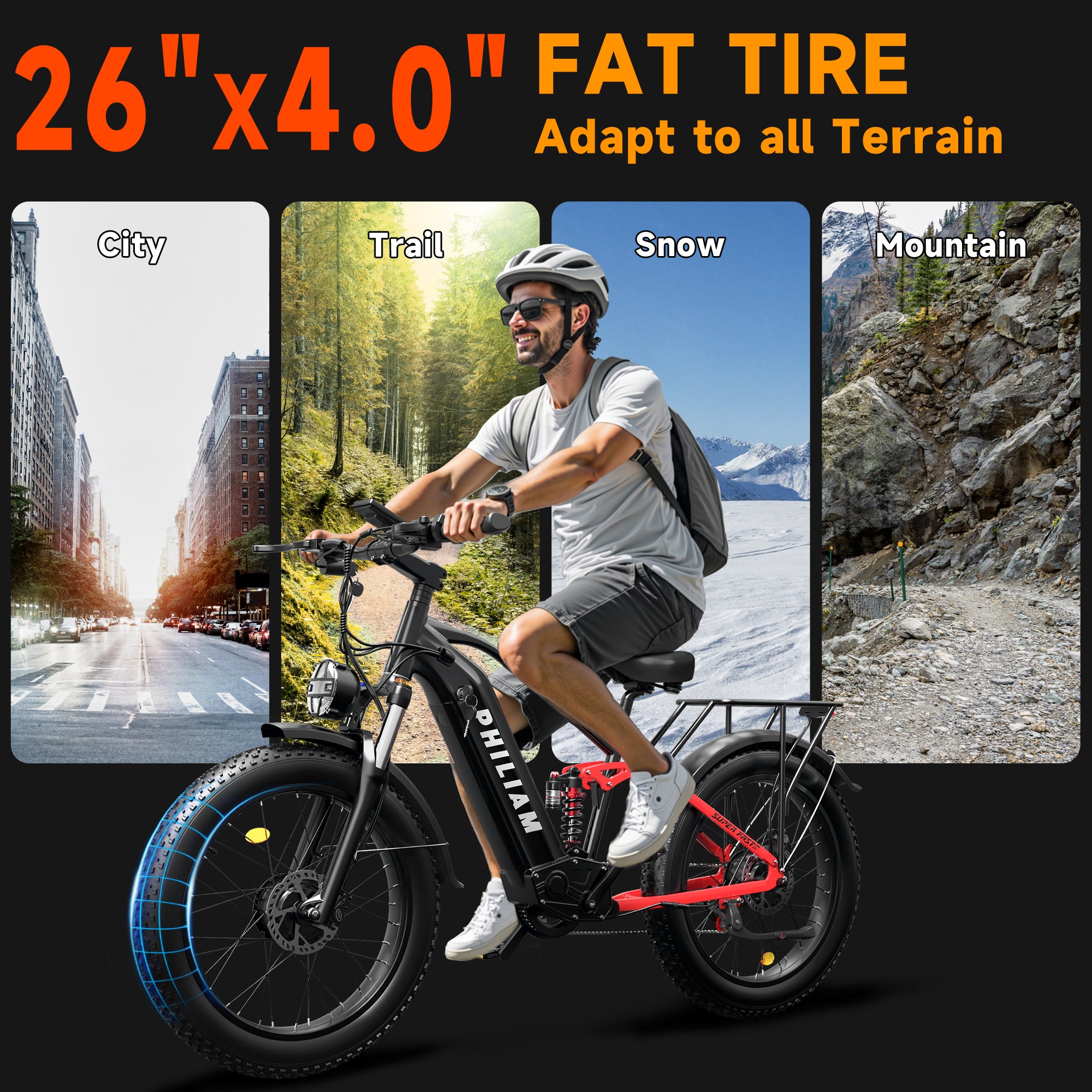 PHILIAM F3 PRO Dual Motor E-Bike, 3000W Peak Power, 52V 23Ah Battery, 37 MPH Top Speed, 100-Mile Range, Full Suspension Fat Tire (EU)