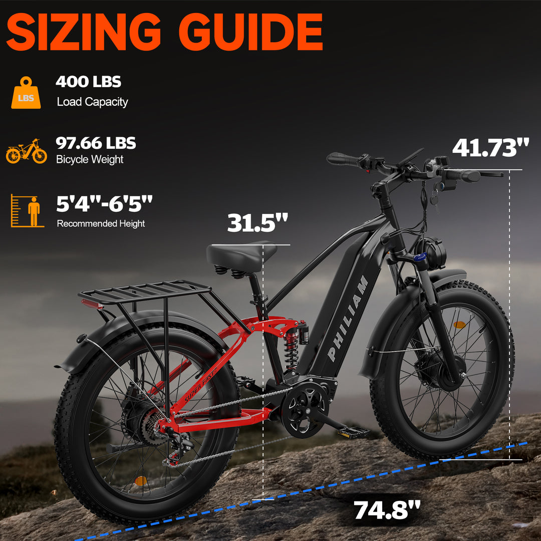 PHILIAM F3 PRO Dual Motor E-Bike, 3000W Peak Power, 52V 23Ah Battery, 37 MPH Top Speed, 100-Mile Range, Full Suspension Fat Tire (EU)