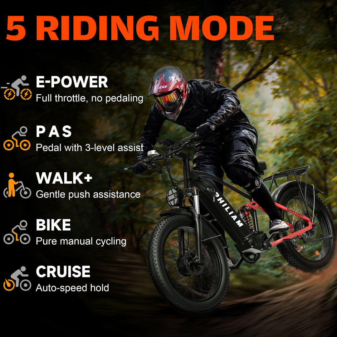 PHILIAM F3 PRO Dual Motor E-Bike, 3000W Peak Power, 52V 23Ah Battery, 37 MPH Top Speed, 100-Mile Range, Full Suspension Fat Tire (EU)