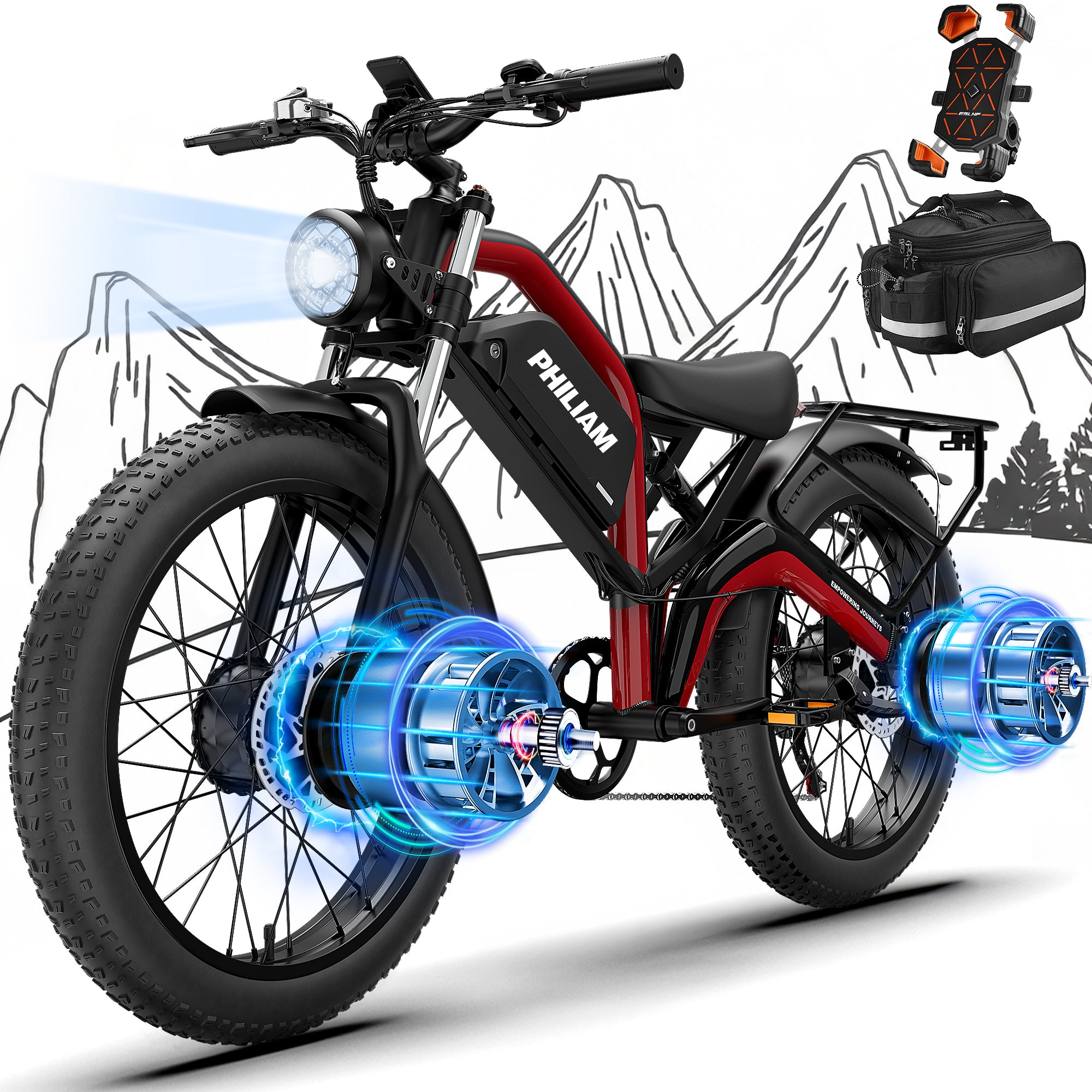 Philiam FX1 52V 32/23AH Battery, 5000W/3000W Peak Dual Motor 26