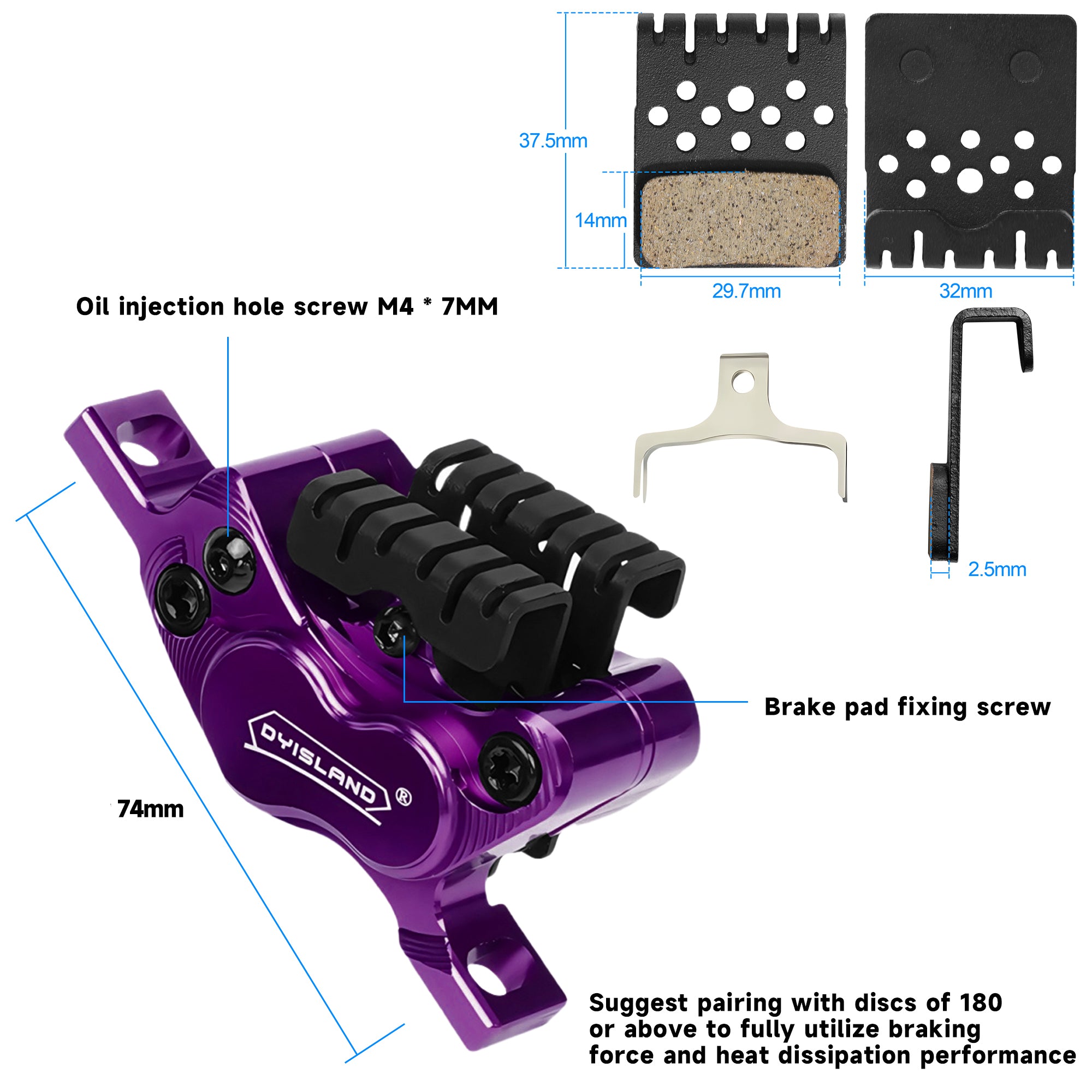 DYISLAND SD-M4 Four-Piston Hydraulic Disc Brake Kit, Suitable For Mountain Bikes.