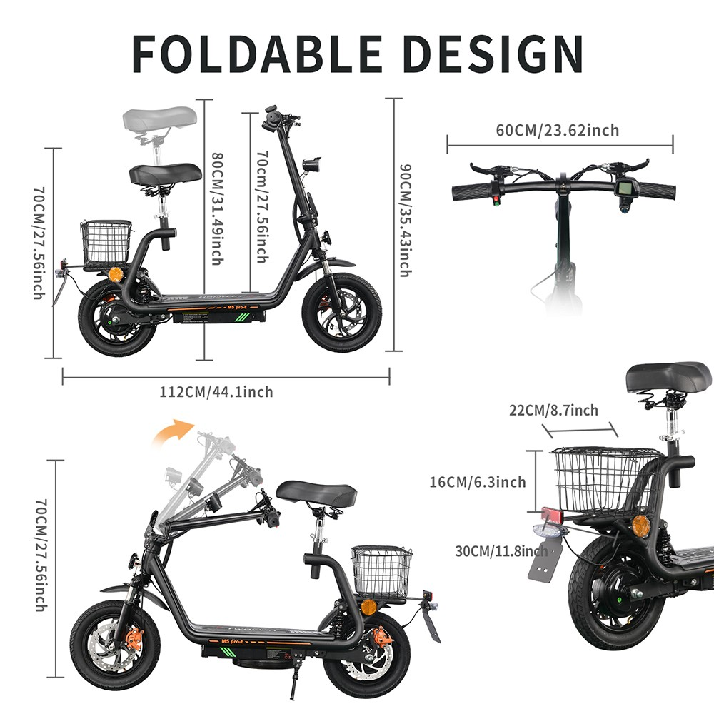 TWOFISH M5 Pro-E Electric Scooter with Seat & Basket (EU)